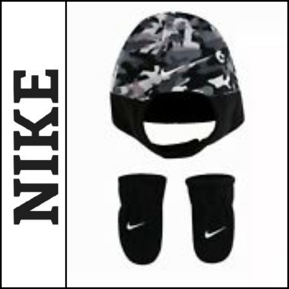 NEW! NIKE Infant Camouflage 2pc Fleece Hat & Mitten Set. - Picture 1 of 5